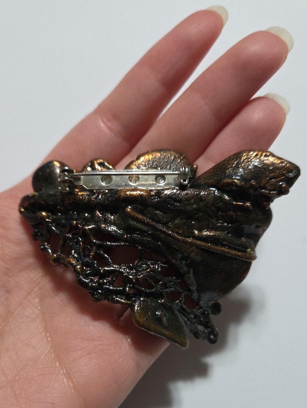 Vintage Large Chunky Abstract abalone Moss Agate Brooch Cooper? Unique statement - Picture 6 of 9